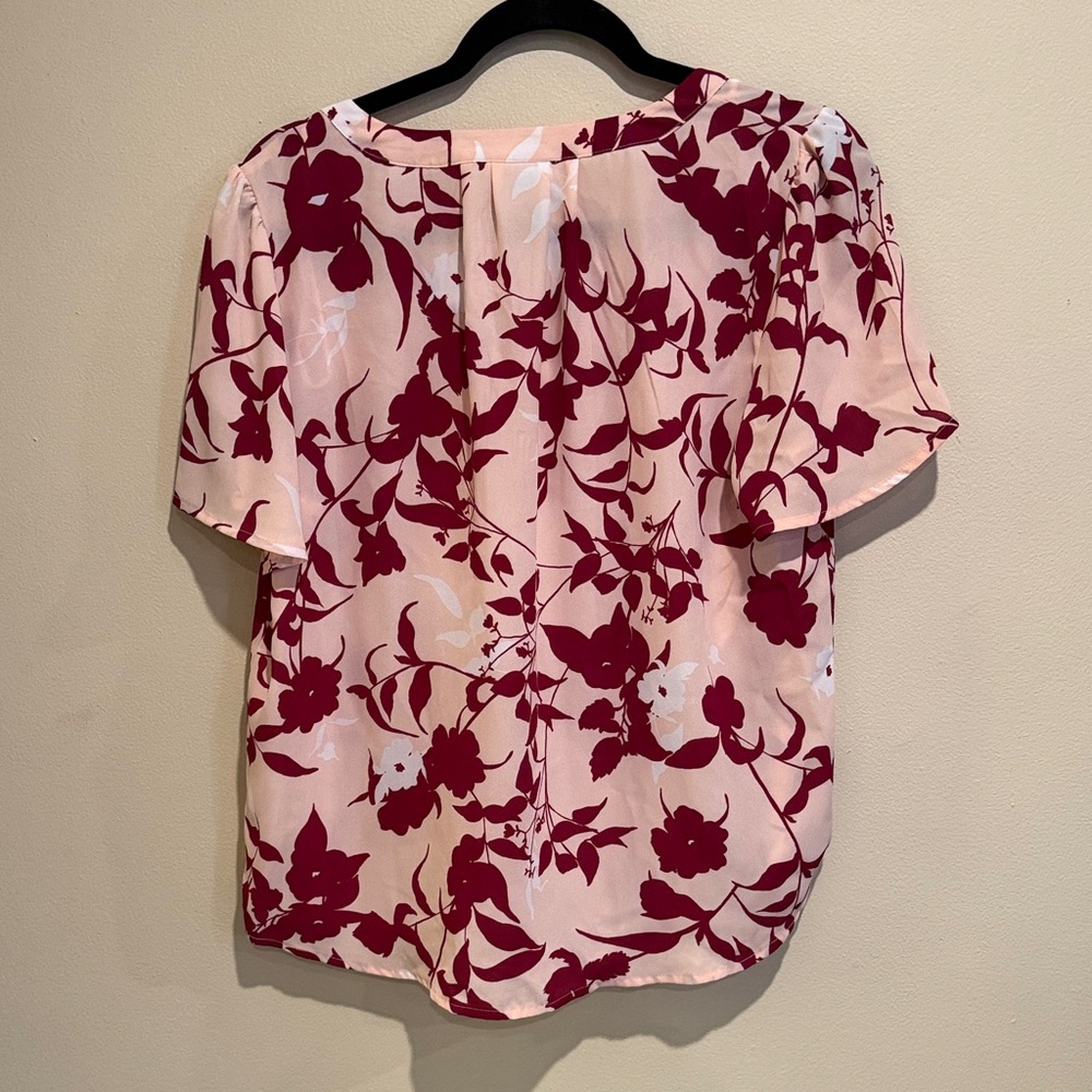 🩵Liz Claiborne Vibrant Pink Red Floral Stylish Vacation Ready Office Casual - Picture 6 of 6